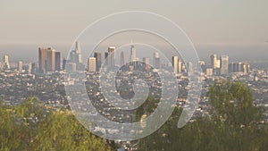 Beautiful scenic view of Los Angeles from Hollywood Hills and Sunset Blvd, before sunset