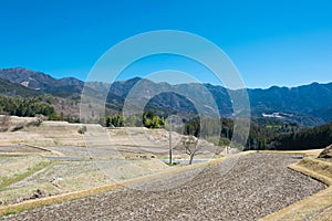 Beautiful scenic view from Between Magome-juku and Ochiai-juku on Nakasendo in Nakatsugawa, Gifu, Japan.