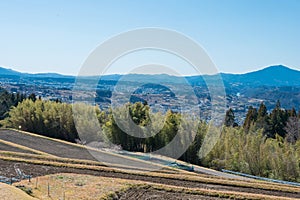 Beautiful scenic view from Between Magome-juku and Ochiai-juku on Nakasendo in Nakatsugawa, Gifu, Japan.