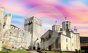 Beautiful scenic view Orthodox Monastery Manasija, near the city of Despotovac, Monastery in Despotovac, Serbia photo