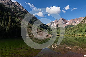 Beautiful Scenic View of Reflection of the World Famous Maroon Bells, Colorado.