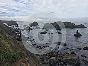 Beautiful scenic view of rocks in the Pacific Ocean along the northern California coastline