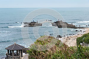 Beautiful scenic view from Shimen Cave. a famous tourist spot in Shimen District, New Taipei City, Taiwan