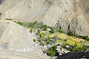 Beautiful scenic view from Tingmosgang Village Temisgam Village in Sham Valley, Ladakh, Jammu and Kashmir, India