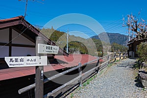 Beautiful scenic view from Between Tsumago-juku and Magome-juku on Nakasendo in Nagiso, Nagano,