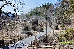 Beautiful scenic view from Between Tsumago-juku and Magome-juku on Nakasendo in Nagiso, Nagano,