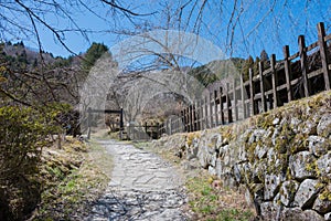 Beautiful scenic view from Between Tsumago-juku and Magome-juku on Nakasendo in Nagiso, Nagano,