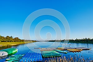 Beautiful scenics of Flowing lake, the large public park manmade lake popular for swimming, with adjacent bike trails & waterfront