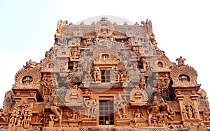 Beautiful sculptures of the second tower .The ancient temple of Brihadisvara Temple in Thanjavur, india.