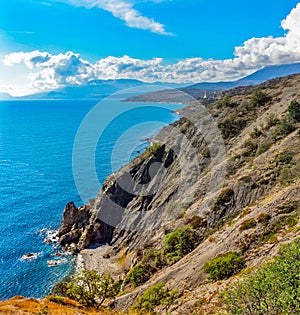 Beautiful sea bay among the rocks on a sunny summer day