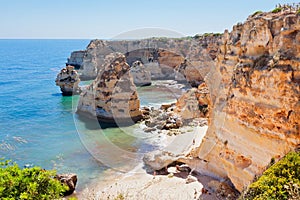 Beautiful sea cliffs at Praia da Marinha beach, Algarve Coast, Portugal