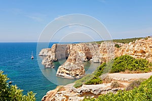 Beautiful sea cliffs at Praia da Marinha beach, Algarve Coast, Portugal