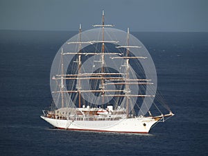 Beautiful sea cloud with sails furled.