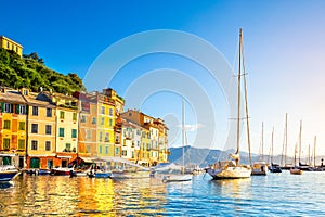 Beautiful sea coast with colorful houses in Portofino, Italy