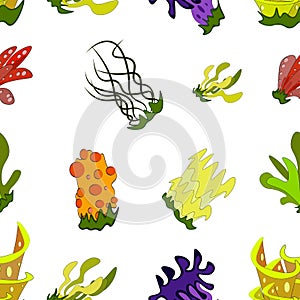 Beautiful sea corals in bright funny cartoon colors