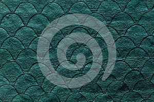 A beautiful sea green color handmade paper having fish scales texture. Useful for background, 3d rendering.