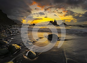 Beautiful sea landscape, sunset over the atlantic beach