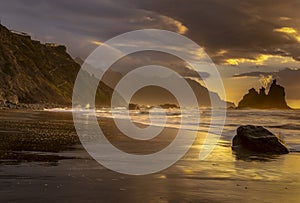 Beautiful sea landscape, sunset over the atlantic beach