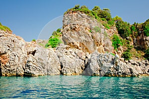 Beautiful sea landscape, View of coastline with rocks and beaches, Corfu, Greece