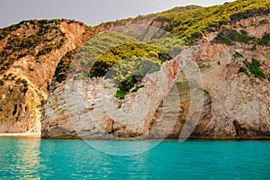 Beautiful sea landscape, View of coastline with rocks and beaches, Corfu, Greece