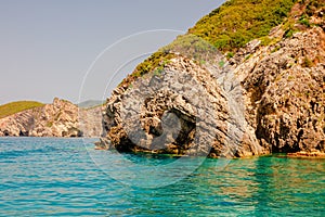 Beautiful sea landscape, View of coastline with rocks and beaches, Corfu, Greece