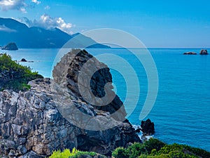 Beautiful sea landscape, View of coastline with rocks and beaches, Corfu, Greece