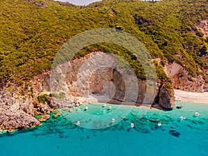 Beautiful sea landscape, View of coastline with rocks and beaches, Corfu, Greece