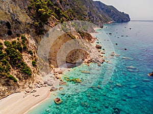 Beautiful sea landscape, View of coastline with rocks and beaches, Corfu, Greece