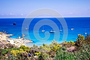 Beautiful sea landscape on the way from Protaras to Ayia Napa around Cape Greco, Cyprus