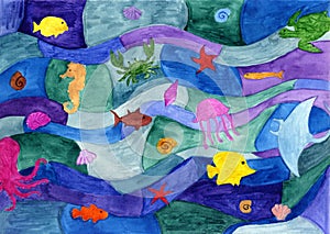 Beautiful sea life with do-it-yourself watercolors  great design for any purpose