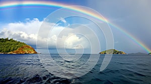 Beautiful sea with a rainbow in sky