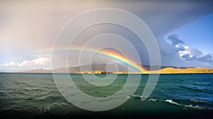 Beautiful sea with a rainbow in sky