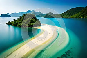 beautiful sea and ring coral view from top of bohey dulang island