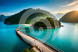 beautiful sea and ring coral view from top of bohey dulang island