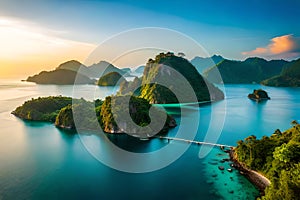 beautiful sea and ring coral view from top of bohey dulang island