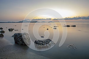 beautiful sea scape with morning light at saphan hin beach phuket southern of thailand