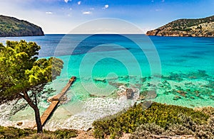 Beautiful sea scenery at bay of Camp de Mar on Majorca island, Spain