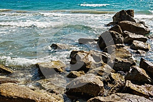 Beautiful sea view with blue water and rocks