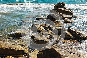 Beautiful sea view with blue water and rocks