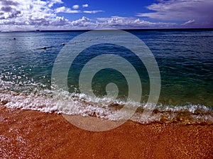 Beautiful sea view with colorful ocean water in carribian paradise