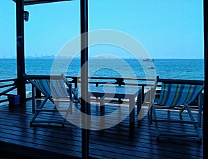 A beautiful sea view from inside the house near by the over sea at koh larn island,pattaya,chonburi,Thailand.