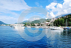 Beautiful sea view of the Mediterranean coast to the city in the mountains