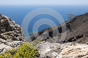 Beautiful sea view from the rocky shore, Greece, Crete, Chania