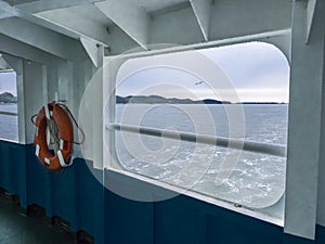 Beautiful sea view from the ship porthole.