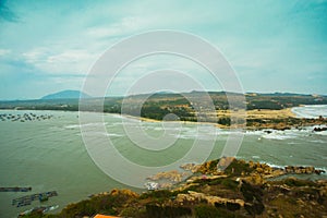 Beautiful sea with waves and mountains.Aerial view.Mui Ne, Phan Thiet, Vietnam.