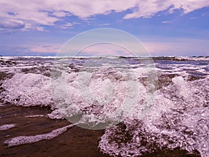 Beautiful Sea Waves on a Sunny Day With Blue Sky Background in Aceh