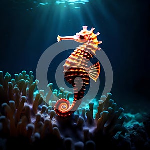 Beautiful seahorse under the sea - ai generated image