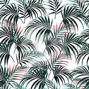 Beautiful seamless abstract floral summer pattern background with tropical palm orange leaves.