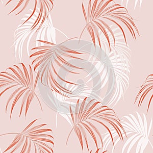 Beautiful seamless abstract floral summer pattern background with tropical palm orange leaves.