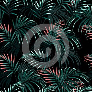 Beautiful seamless abstract floral summer pattern background with tropical palm orange leaves.